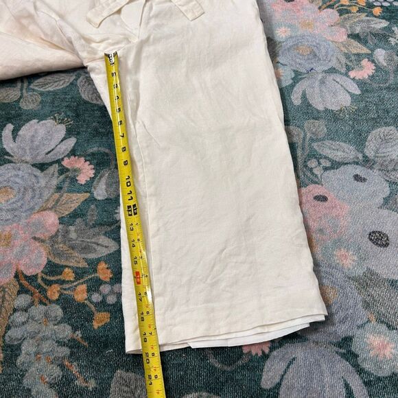 Talbots Pants Womens 14 Petite White Irish Linen Wide Leg Tie Cropped Culottes - Picture 14 of 14